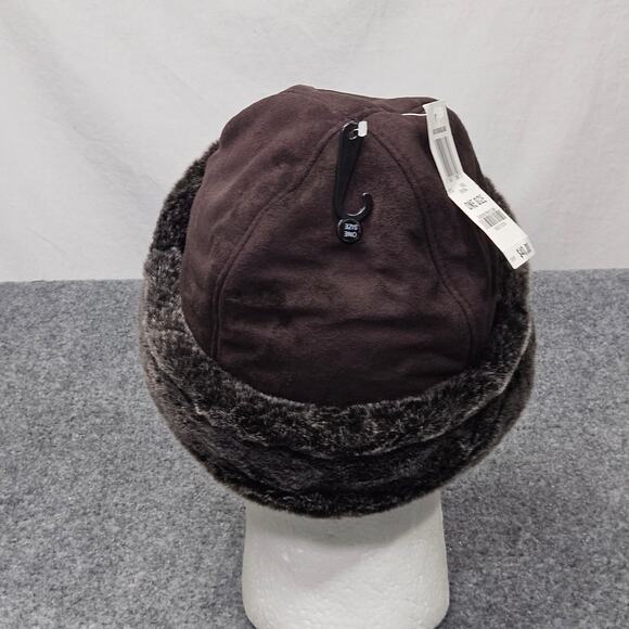Charter Club Faux Shearling Hat Brown Gray Lined Cuff Beanie Winter OS - Picture 3 of 7